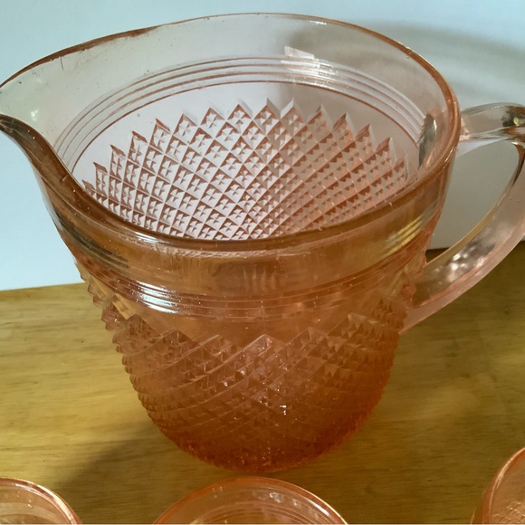Pink Depression glass Miss America pitcher and glasses mint condition VINTAGE - Picture 6 of 8